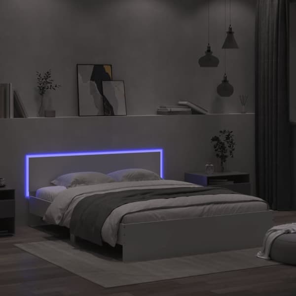 vidaXL Sängynrunko päädyllä ja LED-valoilla valkoinen 150x200 cm -  Sängyt & sängynrungot