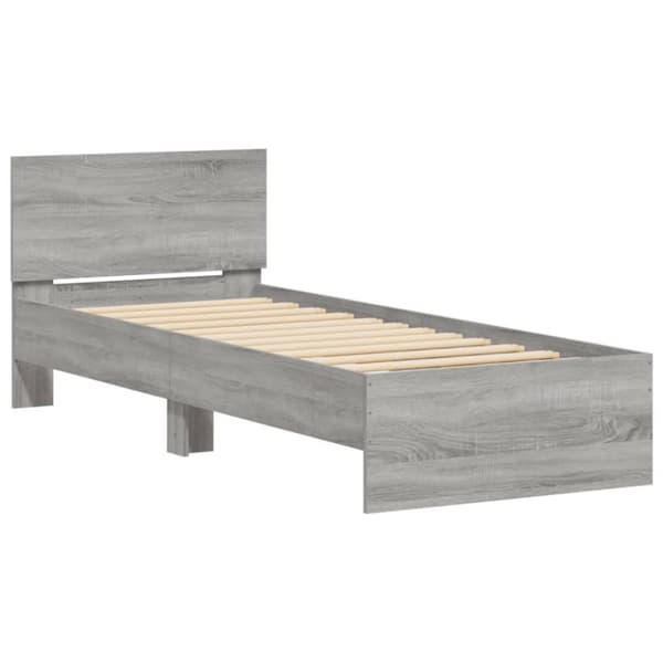vidaXL sengeramme med sengegavl 90x200 cm konstrueret træ grå sonoma -  Senge & sengeramme