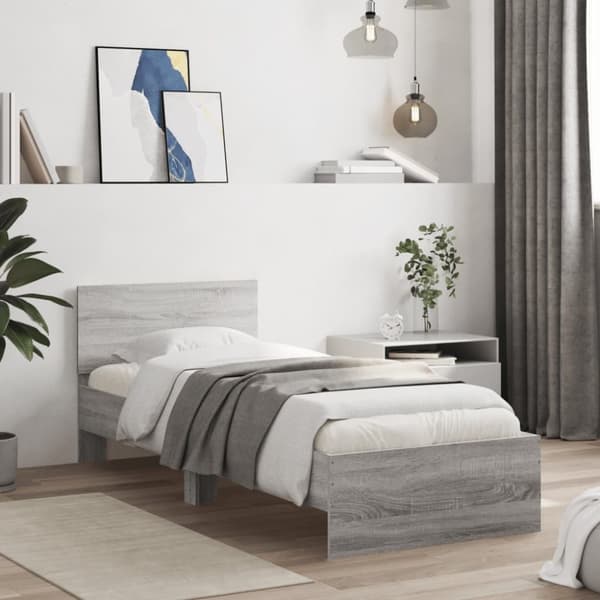 vidaXL sengeramme med sengegavl 90x200 cm konstrueret træ grå sonoma -  Senge & sengeramme