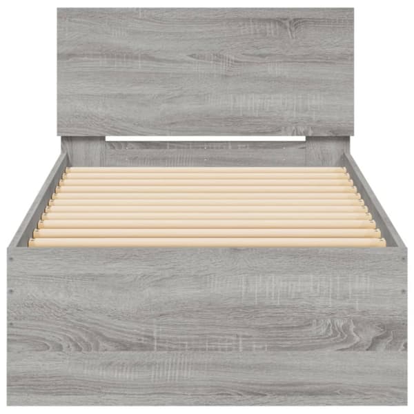 vidaXL sengeramme med sengegavl 90x200 cm konstrueret træ grå sonoma -  Senge & sengeramme