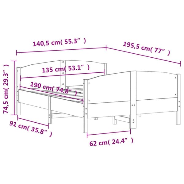 vidaXL Sängram med huvudgavel 135x190 cm massiv furu -  Sängar & sängramar