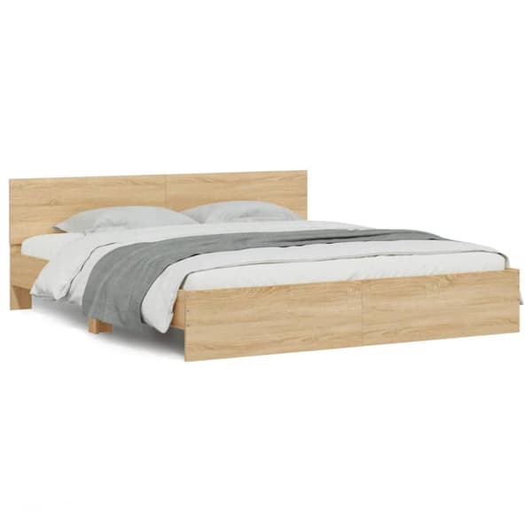 vidaXL sengeramme med sengegavl 200x200 cm sonoma-eg - Senge & sengeramme