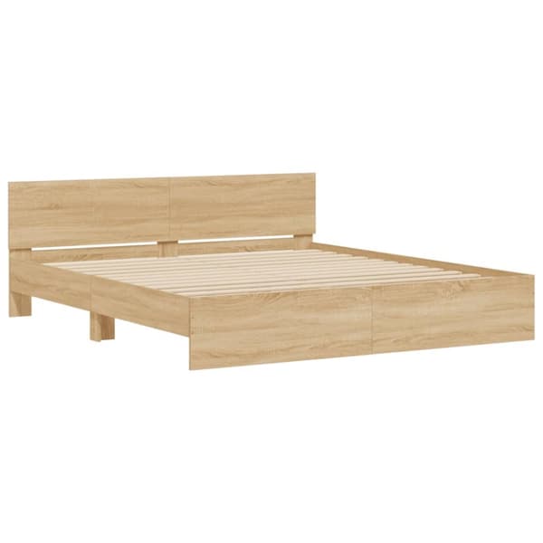 vidaXL sengeramme med sengegavl 200x200 cm sonoma-eg - Senge & sengeramme