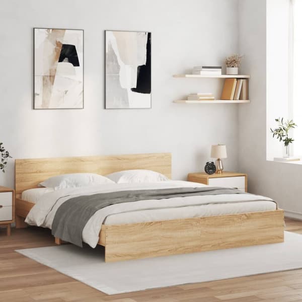 vidaXL sengeramme med sengegavl 200x200 cm sonoma-eg -  Senge & sengeramme