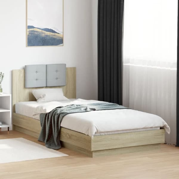 vidaXL sengeramme med sengegavl og LED-lys 100x200 cm sonoma-eg -  Senge & sengeramme