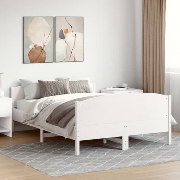 vidaXL sengeramme med sengegavl 160x200 cm massivt fyrretræ hvid - Senge & sengeramme