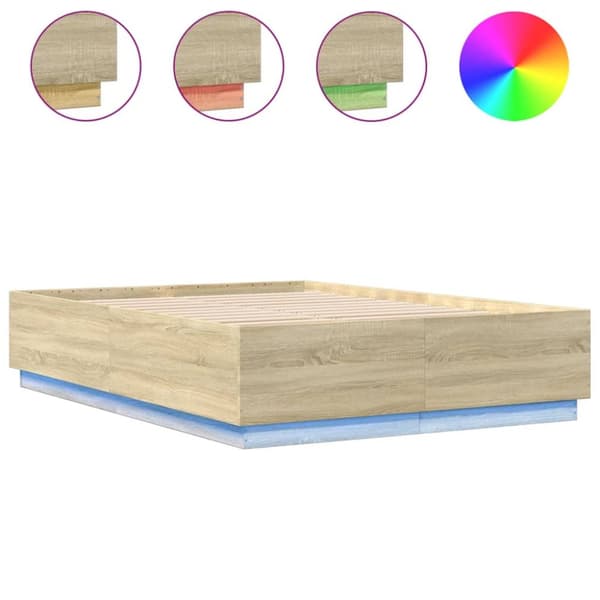vidaXL sengeramme med LED-lys 140x200 cm konstrueret træ sonoma-eg - Senge & sengeramme