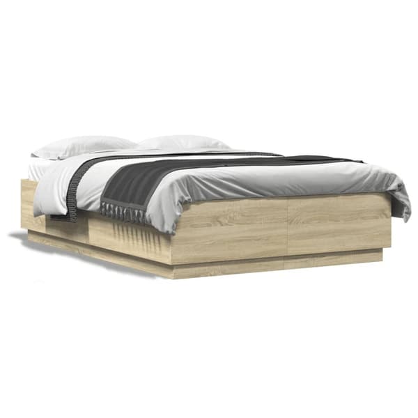 vidaXL sengeramme med LED-lys 140x200 cm konstrueret træ sonoma-eg - Senge & sengeramme
