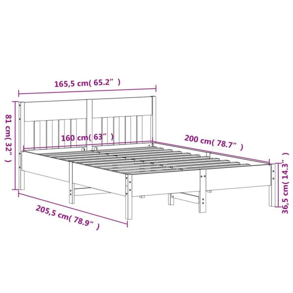 vidaXL sengeramme med sengegavl 160x200 cm massivt fyrretræ - Senge & sengeramme