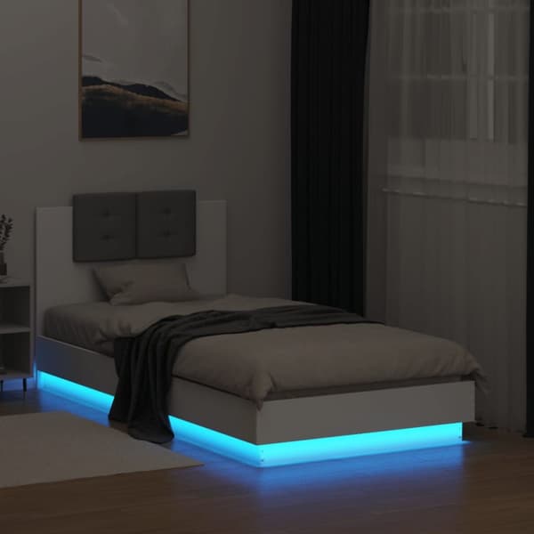 vidaXL sengeramme med sengegavl og LED-lys 75x190 cm hvid -  Senge & sengeramme