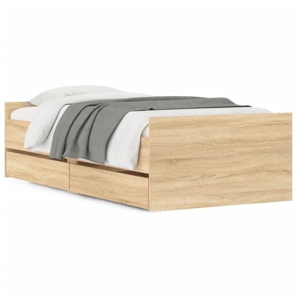 vidaXL sengeramme med skuffer 75x190 cm Small Single sonoma-eg - Senge & sengeramme