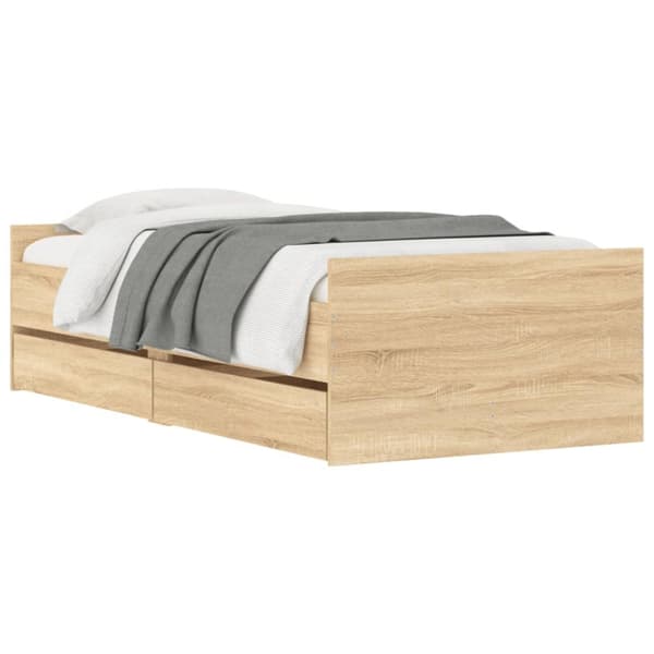 vidaXL sengeramme med skuffer 75x190 cm Small Single sonoma-eg - Senge & sengeramme