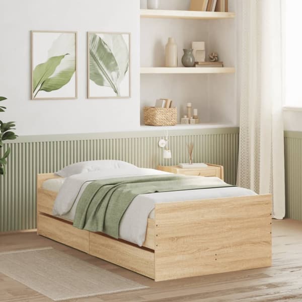 vidaXL sengeramme med skuffer 75x190 cm Small Single sonoma-eg -  Senge & sengeramme