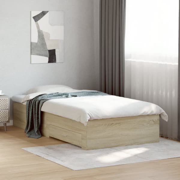 vidaXL Sängynrunko laatikoilla Sonoma-tammi 90x200 cm tekninen puu -  Sängyt & sängynrungot