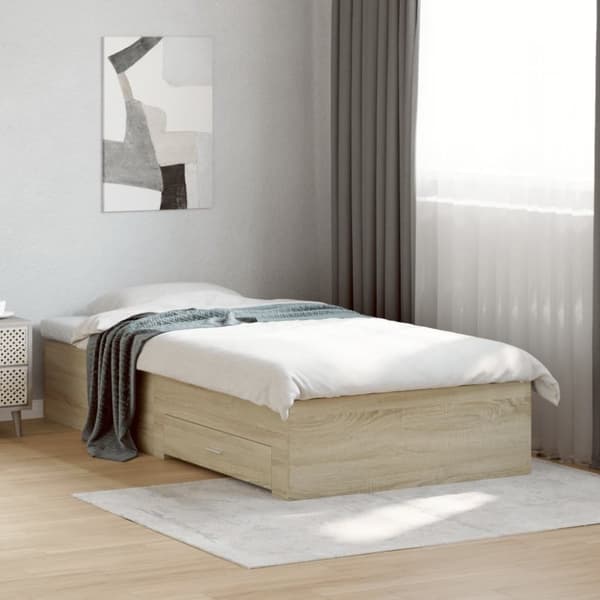 vidaXL sengeramme med skuffer 100x200 cm konstrueret træ sonoma-eg - Senge & sengeramme