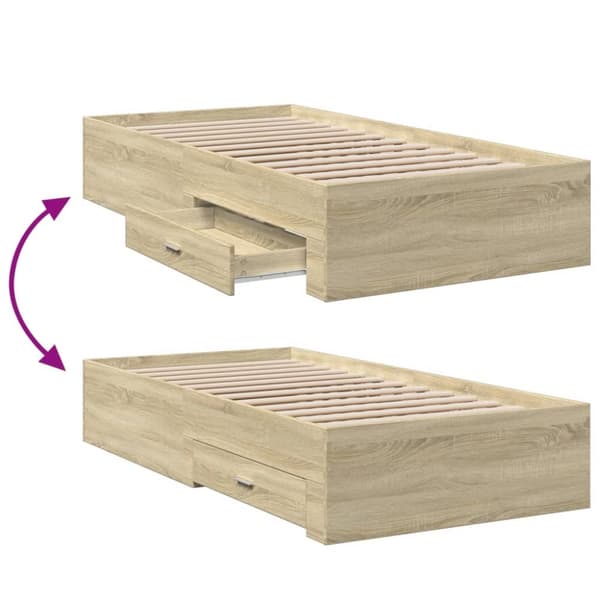 vidaXL sengeramme med skuffer 100x200 cm konstrueret træ sonoma-eg - Senge & sengeramme