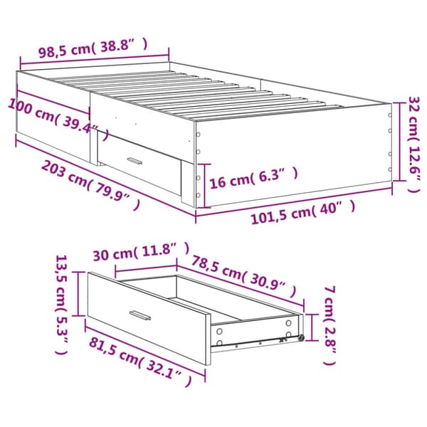 vidaXL sengeramme med skuffer 100x200 cm konstrueret træ sonoma-eg - Senge & sengeramme