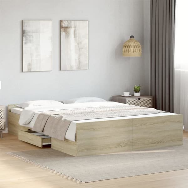 vidaXL sengeramme med skuffer 160x200 cm konstrueret træ sonoma-eg - Senge & sengeramme