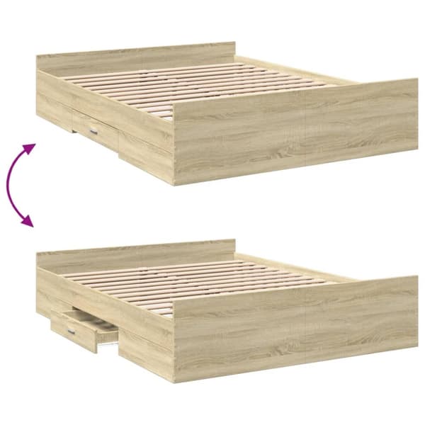 vidaXL sengeramme med skuffer 160x200 cm konstrueret træ sonoma-eg - Senge & sengeramme
