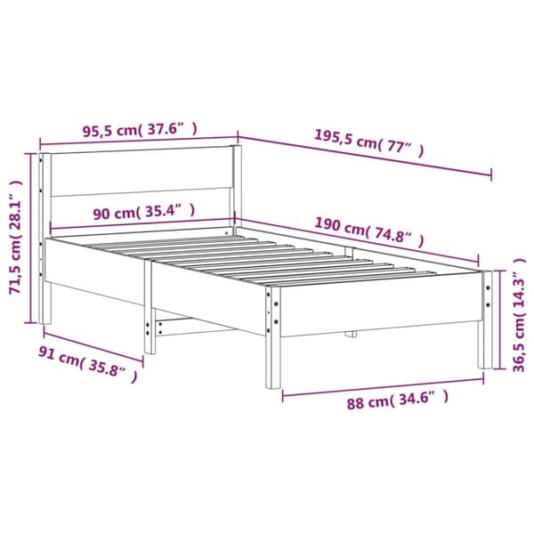 vidaXL sengeramme med sengegavl 90x190 cm massivt fyrretræ hvid -  Senge & sengeramme
