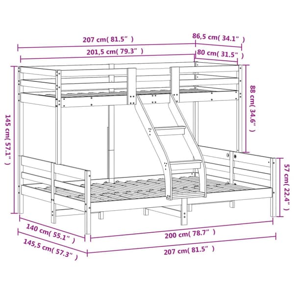 vidaXL køjeseng 80x200/140x200 cm massivt fyrretræ hvid -  Senge & sengeramme