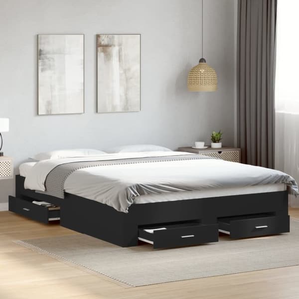 vidaXL sengeramme med skuffer 160x200 cm konstrueret træ sort - Senge & sengeramme