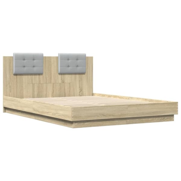 vidaXL sengeramme med sengegavl 140x200 cm konstrueret træ sonoma-eg - Senge & sengeramme