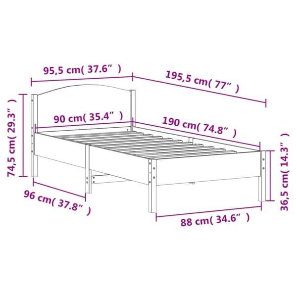 vidaXL Sängram med huvudgavel vit 90x190 cm massiv furu -  Sängar & sängramar
