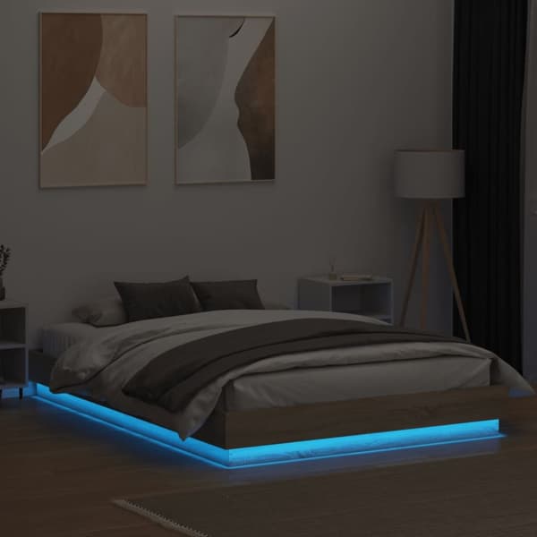 vidaXL sengeramme med LED-lys 140x200 cm sonoma-eg -  Senge & sengeramme