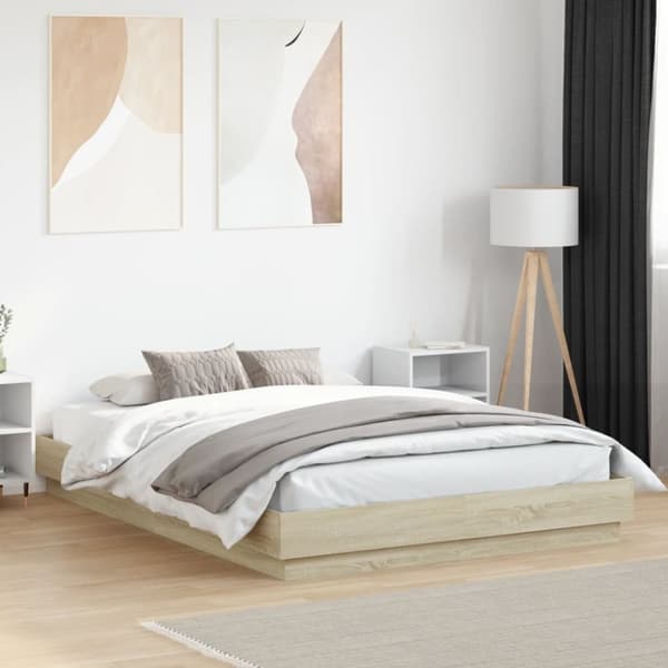 vidaXL sengeramme med LED-lys 160x200 cm sonoma-eg -  Senge & sengeramme