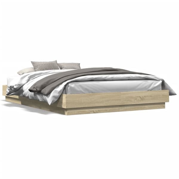 vidaXL sengeramme med LED-lys 160x200 cm sonoma-eg -  Senge & sengeramme