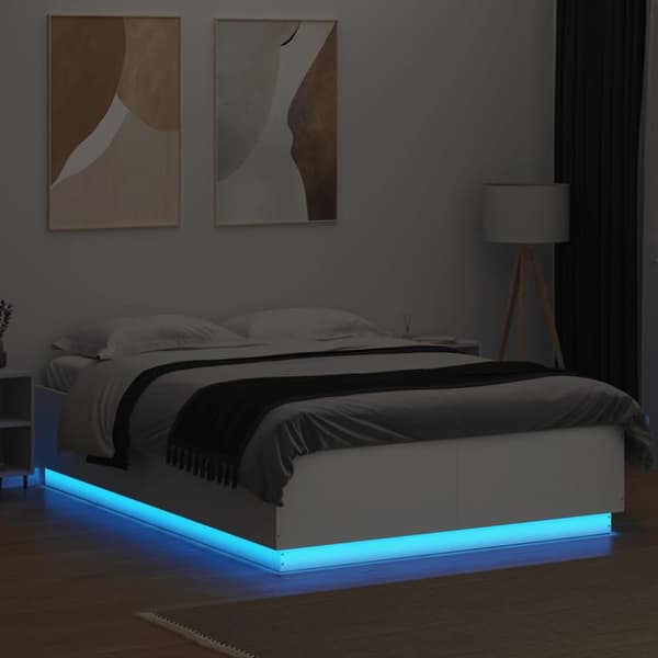 vidaXL Sängynrunko LED-valoilla valkoinen 150x200 cm tekninen puu -  Sängyt & sängynrungot