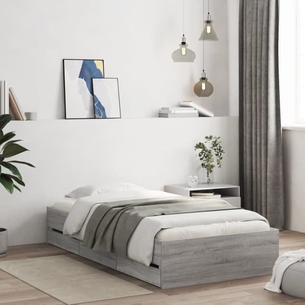 vidaXL sengeramme med skuffer 90x190 cm konstrueret træ grå sonoma-eg - Senge & sengeramme
