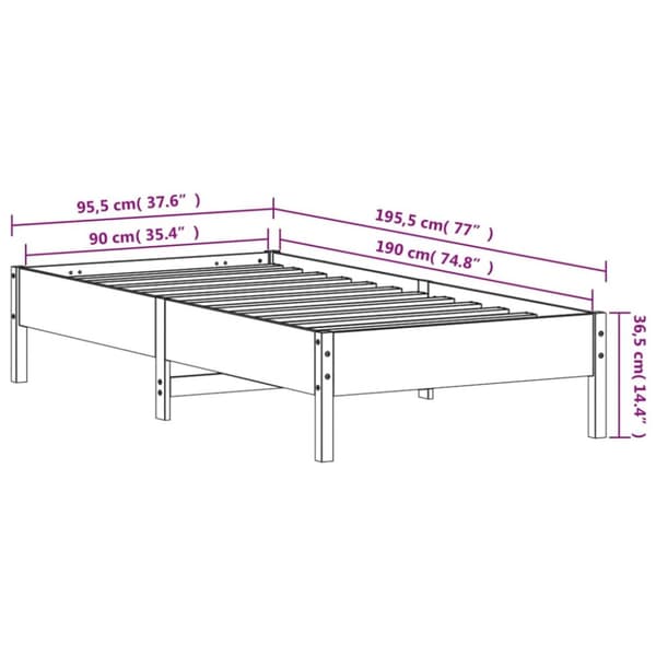 vidaXL sengestel 90x190 cm massivt fyrretræ grå -  Senge & sengeramme