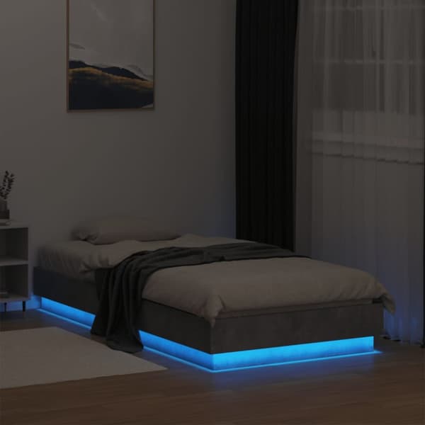 vidaXL sengeramme med LED-lys 90x190 cm betongrå -  Senge & sengeramme