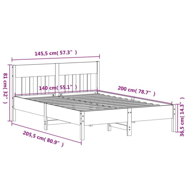 vidaXL sengeramme med sengegavl 140x200 cm massivt fyrretræ gyldenbrun - Senge & sengeramme