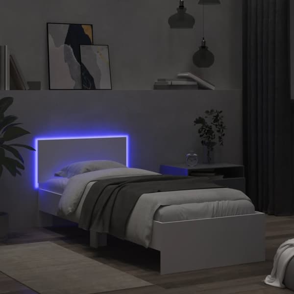 vidaXL Sängynrunko päädyllä ja LED-valoilla valkoinen 90x190 cm -  Sängyt & sängynrungot