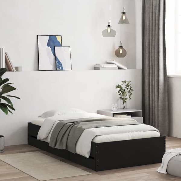 vidaXL Sängynrunko laatikoilla musta 90x200 cm täysi puu - Sängyt & sängynrungot