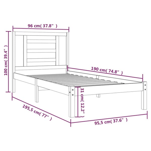 vidaXL Sängram vit massiv furu 90x190 cm - Sängar & sängramar