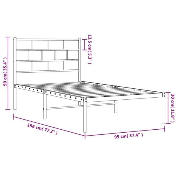 vidaXL sengeramme med sengegavl 90x190 cm metal sort - Senge & sengeramme