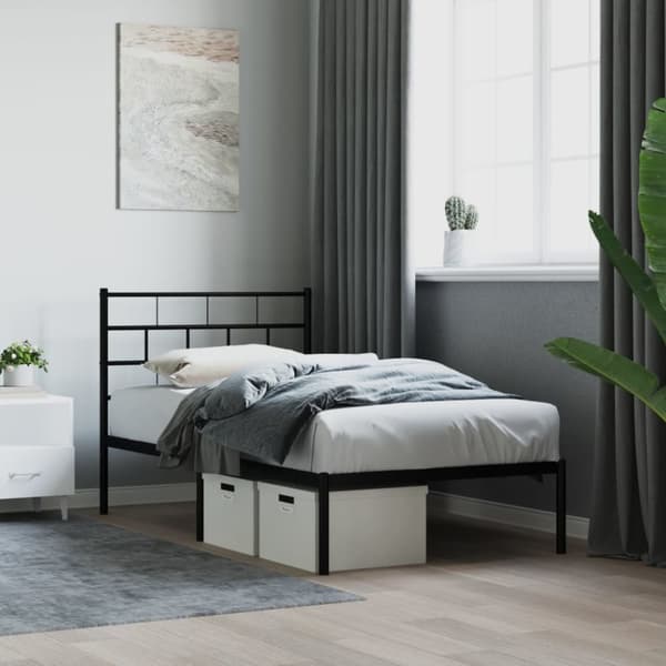 vidaXL sengeramme med sengegavl 90x190 cm metal sort - Senge & sengeramme