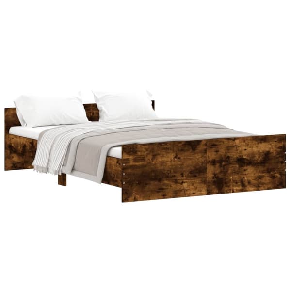 vidaXL Sängram med huvudgavel och fotgavel rökfärgad ek 135x190 cm - Sängar & sängramar