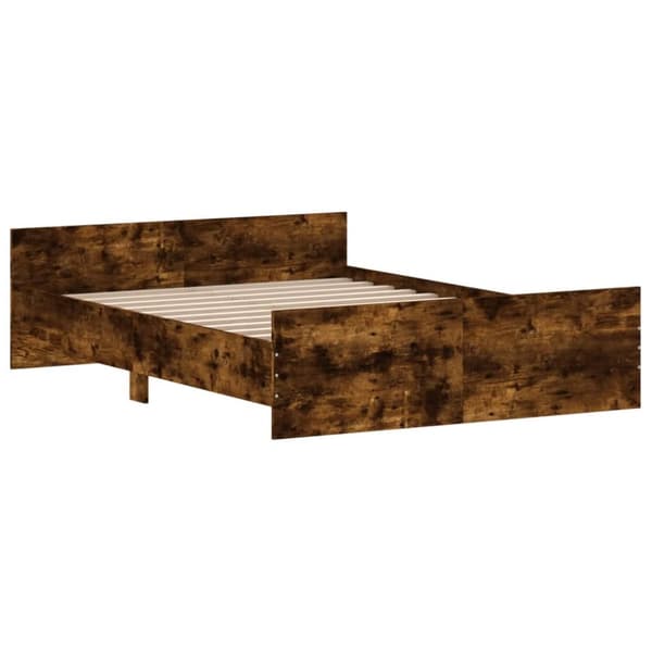 vidaXL Sängram med huvudgavel och fotgavel rökfärgad ek 135x190 cm - Sängar & sängramar
