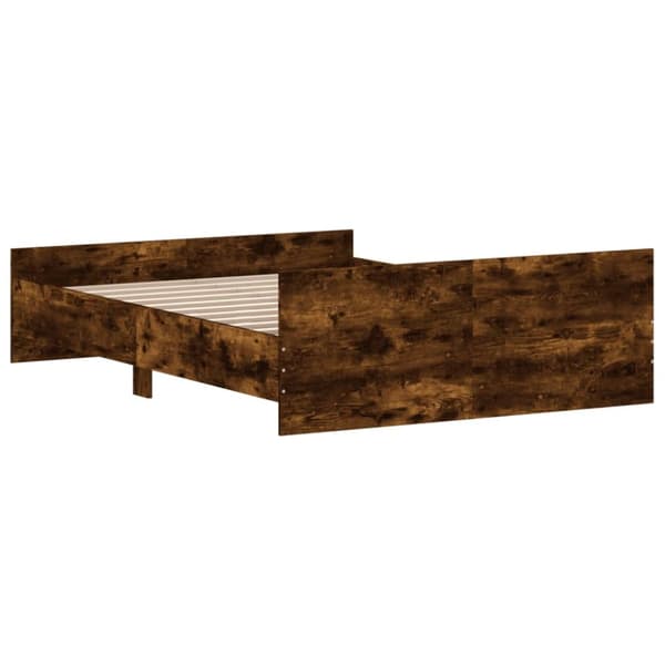vidaXL Sängram med huvudgavel och fotgavel rökfärgad ek 135x190 cm - Sängar & sängramar