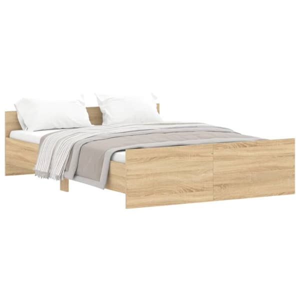vidaXL sengeramme med sengegavl og fodgærde 135x190 cm sonoma-eg - Senge & sengeramme