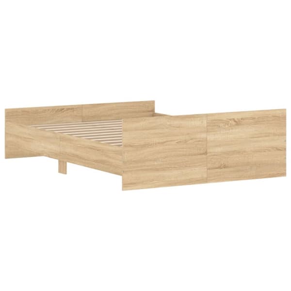 vidaXL sengeramme med sengegavl og fodgærde 135x190 cm sonoma-eg - Senge & sengeramme