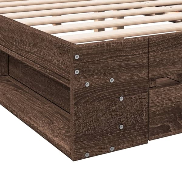 vidaXL sengeramme med skuffer 140x190 cm konstrueret træ brunt egetræ - Senge & sengeramme