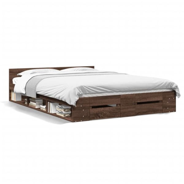 vidaXL sengeramme med skuffer 140x190 cm konstrueret træ brunt egetræ -  Senge & sengeramme
