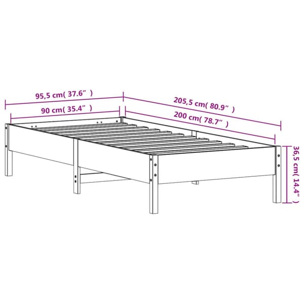vidaXL sengeramme 90x200 cm massivt fyrretræ gyldenbrun - Senge & sengeramme
