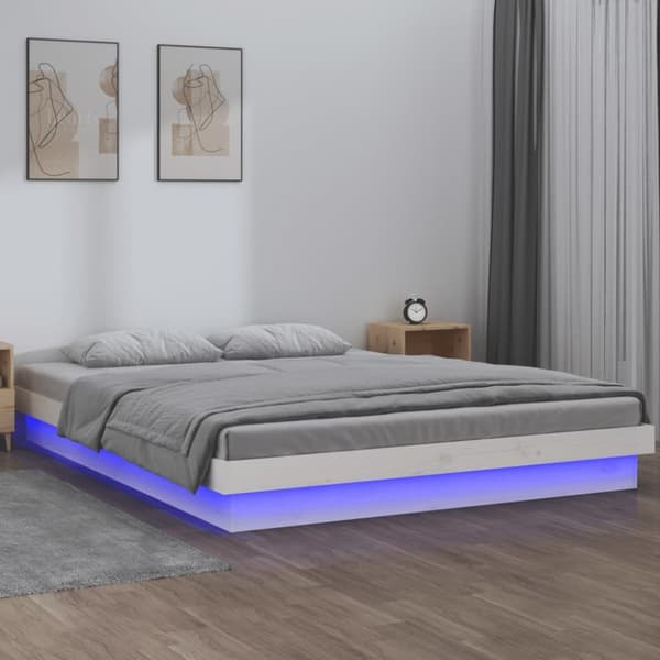 vidaXL sengeramme med LED-lys 140x200 cm massivt træ hvid - Senge & sengeramme